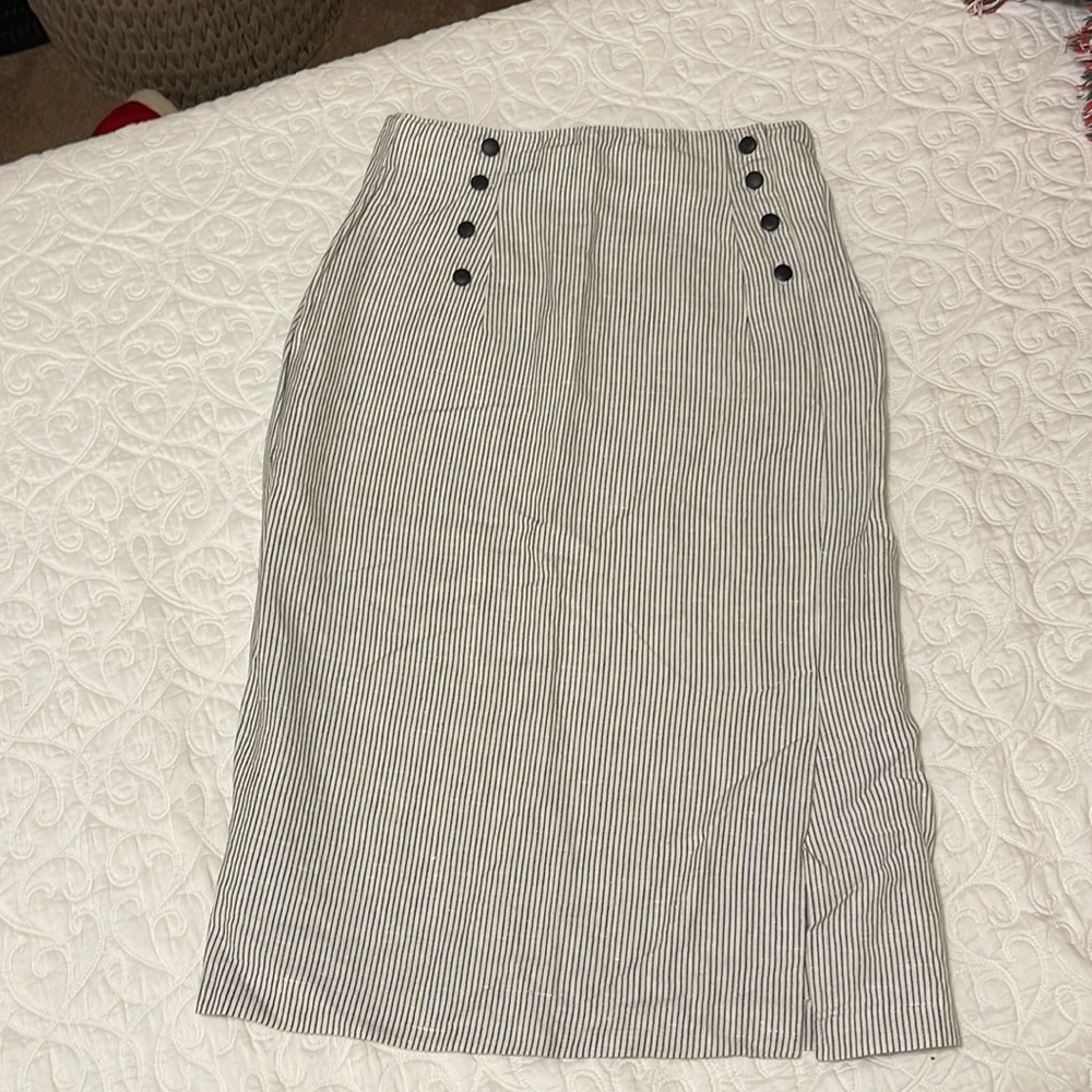 ForPetesSake Pin Striped MIDI Skirt